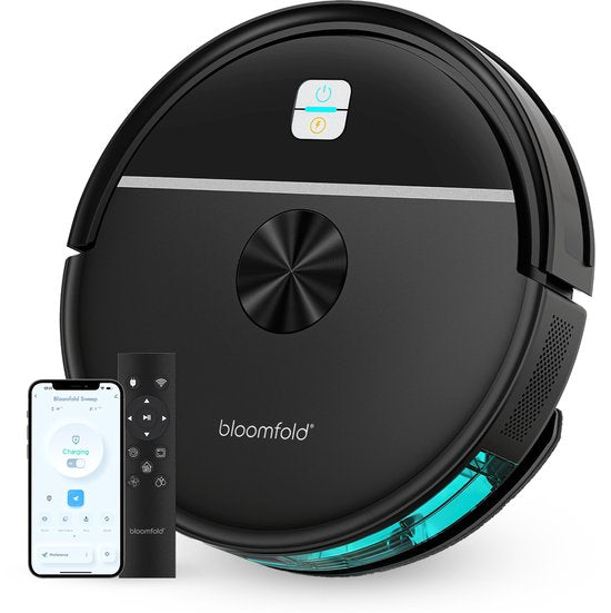 Aspirateur robot Bloomfold Sweep avec fonction de lavage – Aspirateur robot intelligent, 3 500 Pa, 130 min, application et Google Home – Ultra-fin (7,3 cm) – Adapté aux poils d'animaux
