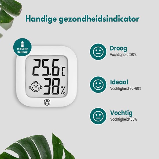 Ease Electronicz Hygromètre - Station météo - Humidimètre - Thermomètre pour l'intérieur - Pile et bande adhésive incluses