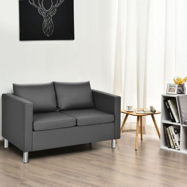 Canapé deux places Coast - 120x60x62.5 cm - Cuir - Gris