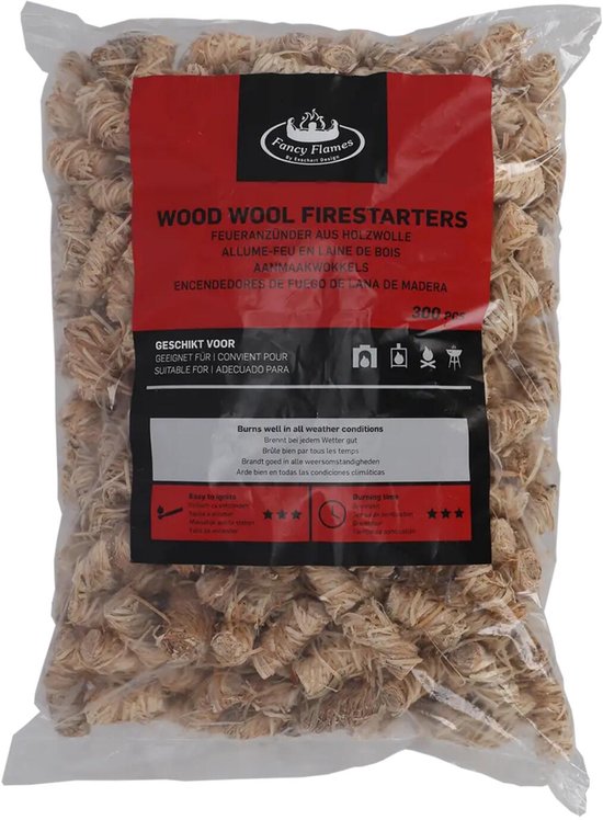 Fancy Flames - Allume-feu en spirale - 300 pièces - bois de sapin et cire végétale - sans fumée ni odeur - barbecue
