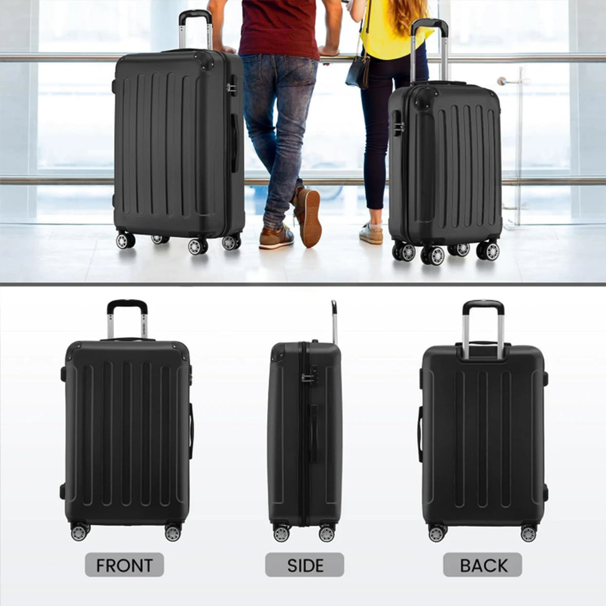 Ensemble de valises ABS Ochama - 3 pièces - noir - 20, 24 et 28 pouces