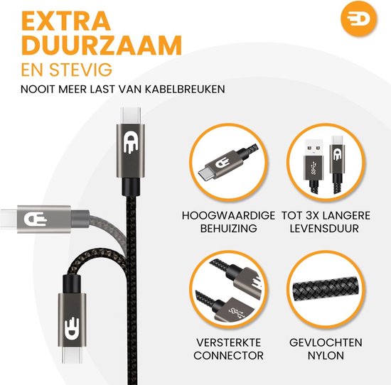 Drivv. Câble USB vers USB C - Chargeur rapide - Câble de données et de charge USB C - Court - 1 mètre - Convient à Samsung, iPhone 15 et autres - Gris moderne