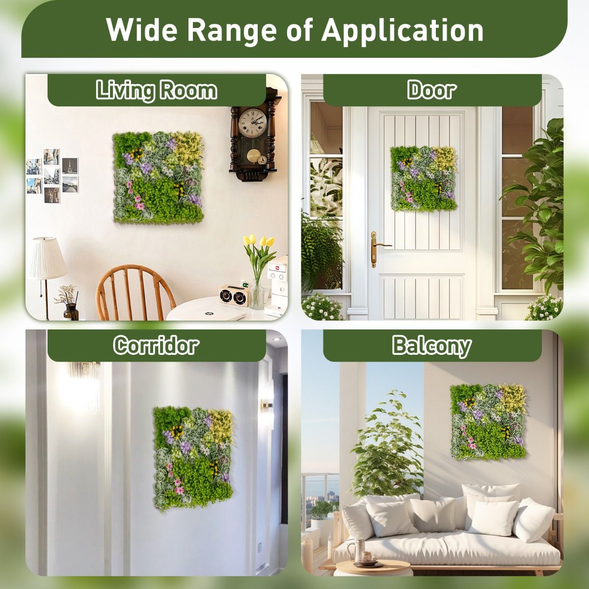 Panneaux muraux Coast avec plantes artificielles - lot de 2 - haie artificielle en 3D - mélange de 10 variétés de plantes - 50 x 50 cm - vert et marron