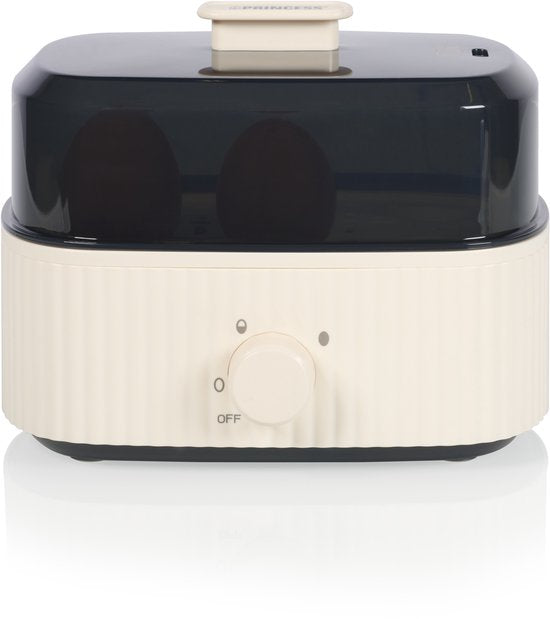 Cuiseur à œufs Princess Wave 262047 - 6 œufs - 300 W - Style rétro - Noir - Beige