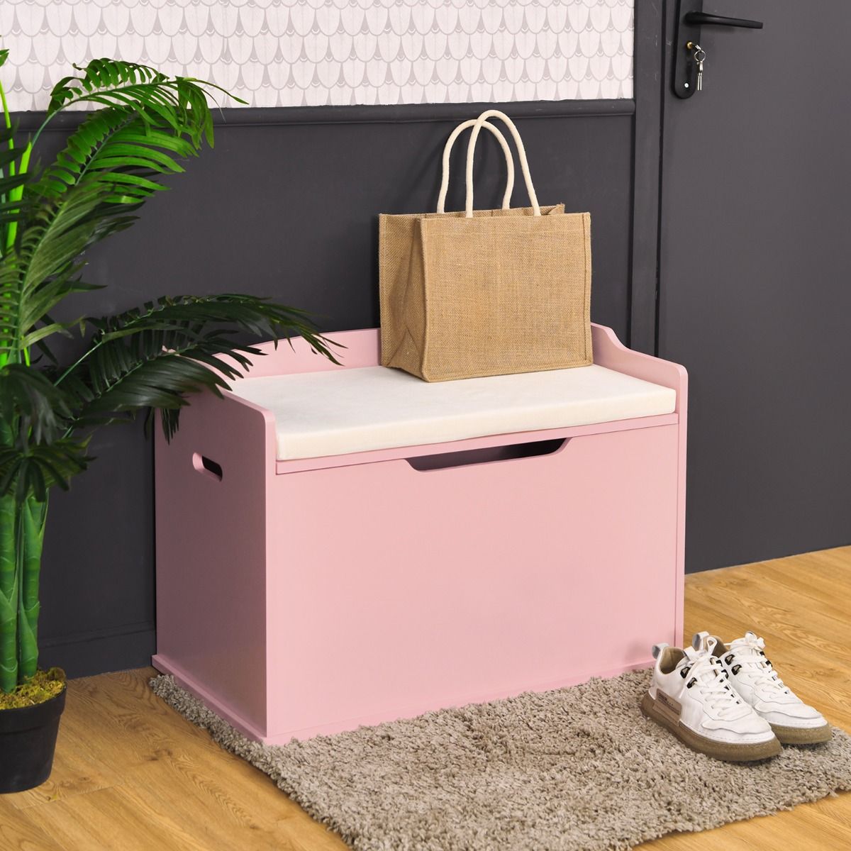 Coffre à jouets Coast avec couvercle rabattable - charnières de sécurité - poignées intégrées - rose - 74 x 39 x 52 cm