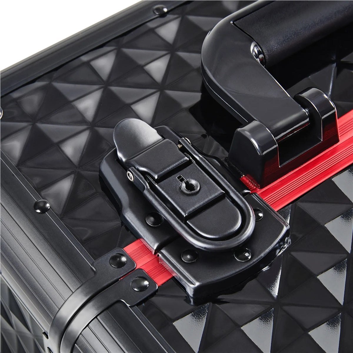 Yaheetech Valise de maquillage à roulettes - 2 tiroirs, poignée extractible et décoration en forme de diamant - Pour esthéticiennes et prothésistes ongulaires - Métal noir et MDF - 34,5 x 24,5 x 58 cm