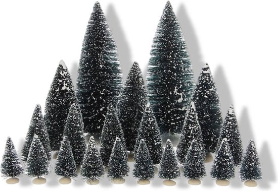 Luville Village de Noël miniature - Lot de 21 sapins en poils - Décorations de Noël d'intérieur - Décorations de Noël pour village de Noël - Hauteurs variées jusqu'à H22 x Ø8 cm - Vert