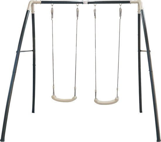 AXI Double Balançoire en Métal Anthracite/Crème - Ensemble de balançoires autoportant avec sièges de balançoire en plastique - Ensemble de balançoires pour enfants
