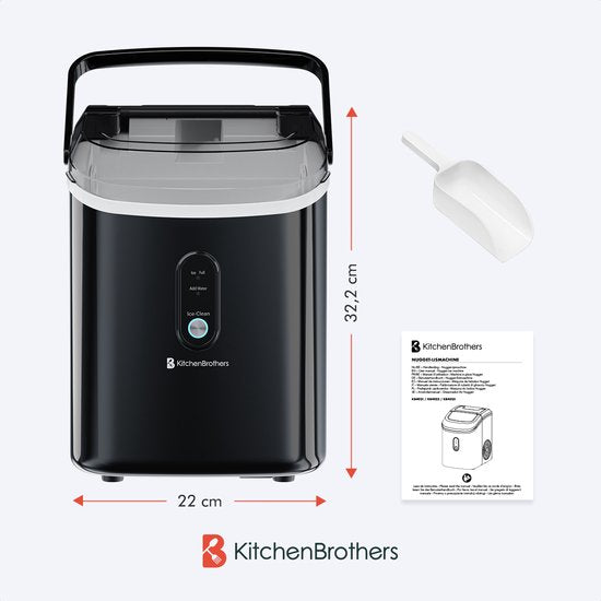 Machine à glace pilée - KitchenBrothers - avec pelle à glace - 1.1L - Portable - 15kg/24 heures - Noir