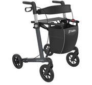Mobilex Leopard - Déambulateur léger - Roues confort - Hauteur d'assise 55 cm - Roues confort - Sac, sangle dorsale et porte-canne inclus - Noir
