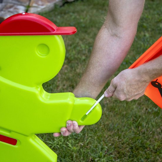 Victor Veilig avec drapeau d'avertissement rouge - Poupée de sécurité routière / Mannequin de sécurité routière en vert fluo - Attention aux enfants qui jouent - Panneau d'avertissement Kid Alert