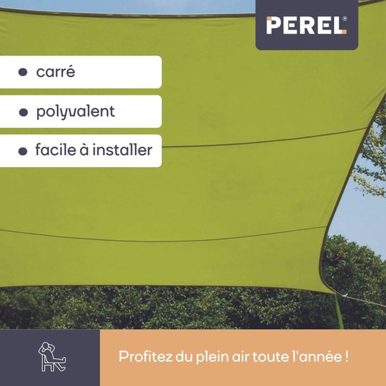 Perel Toile d'ombrage, hydrofuge, 3,6 x 3,6 m, 160 g/m², polyester, carré, vert lime