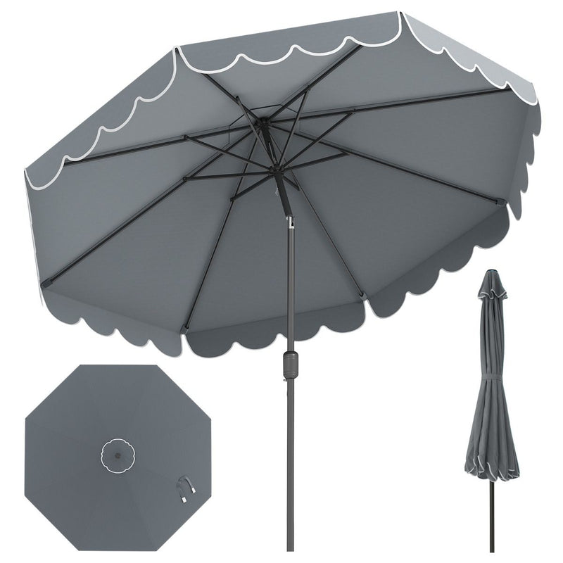 Parasol de jardin double face Coast - 300 cm avec manivelle et volant - inclinable à 35° - Bleu
