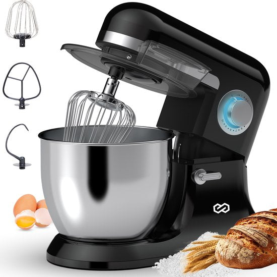 Infinity Goods Robot de cuisine - Mélangeur de cuisine - Bol de mélange en acier inoxydable de 6,5L - Robot de cuisine - Robot ménager - Avec accessoires - 1600W - Noir