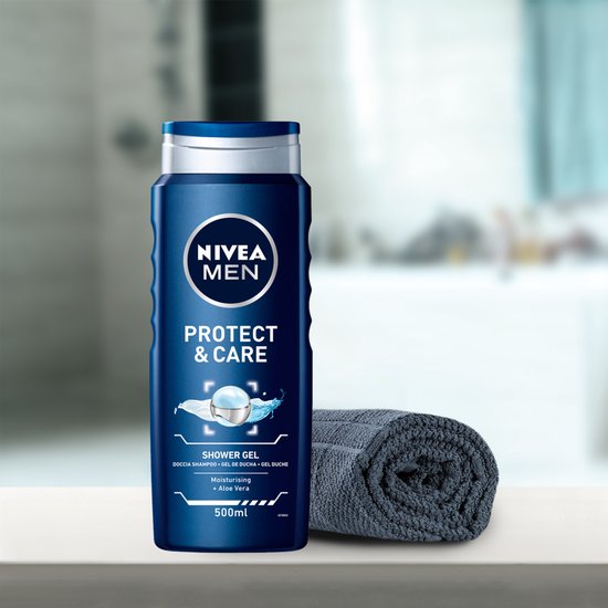 NIVEA MEN Protect & Care Gel Douche - Gel Douche 3 en 1 avec Aloe Vera - Shampooing - 500ml