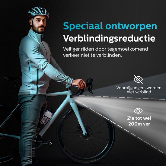 Inlustro Kit d'éclairage LED rechargeable pour vélo - Avec réduction de l'éblouissement et capteur de freinage - Éclairage pour vélo de route / cyclisme / VTT - Éclairage de vélo rouge et phare blanc - Éclairage avant Éclairage arrière Éclairage de vélo -