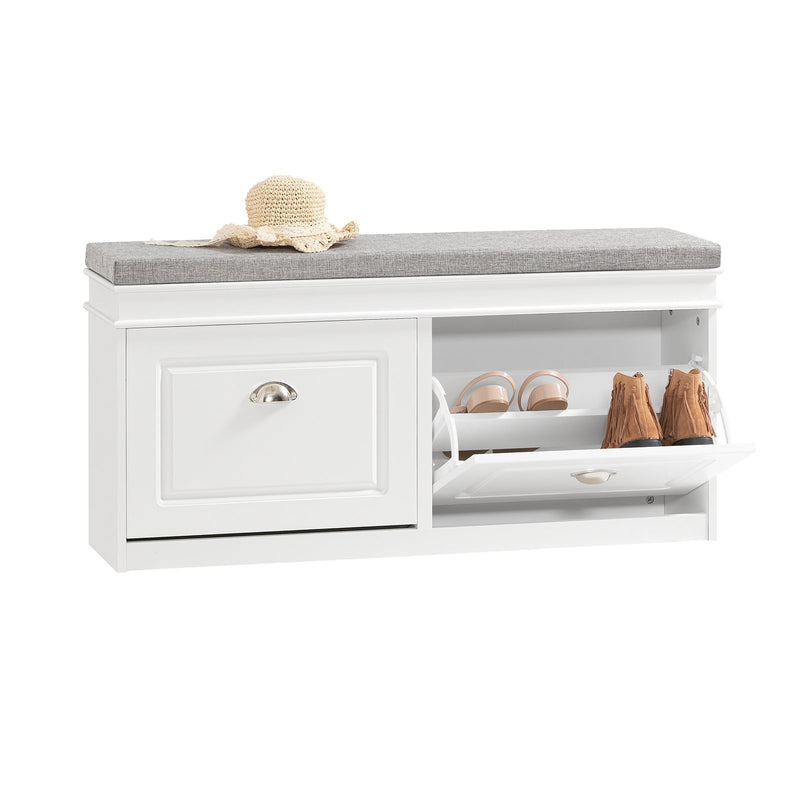 Armoire à chaussures - SoBuy - Meuble à compartiment - Support à chaussures - Banc pour s'asseoir - Blanc