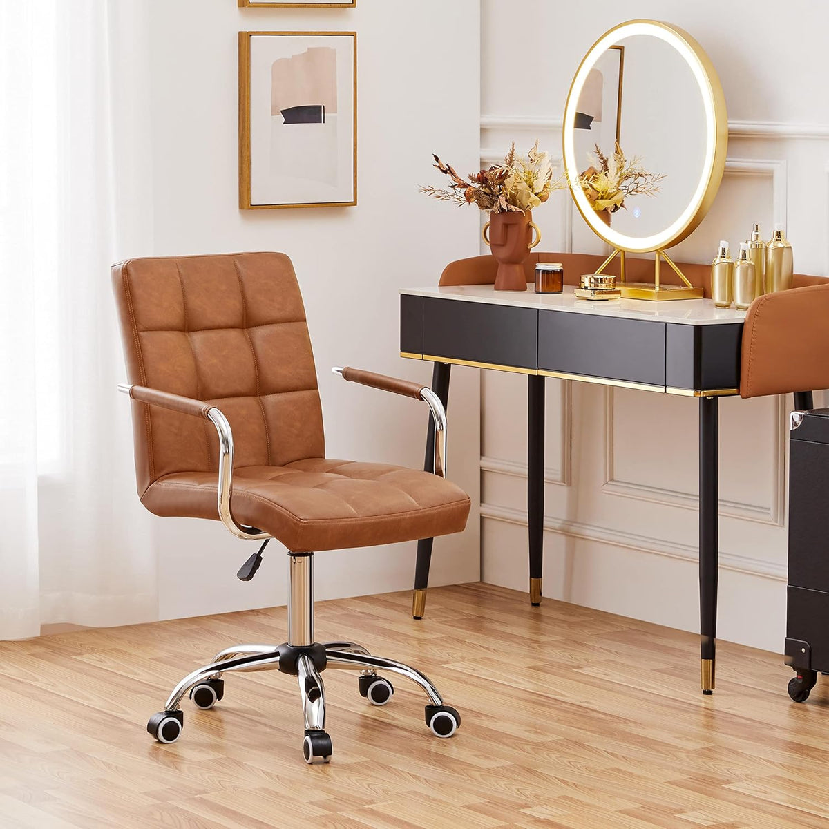 Chaise de bureau Yaheetech avec accoudoirs - Réglable en hauteur - Simili cuir - Marron rétro