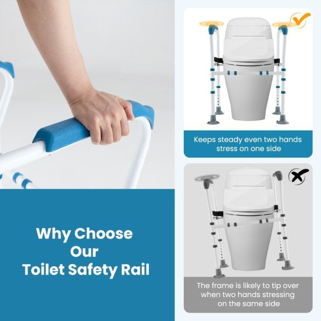 Coast Support de toilette - Réglable dans 6 directions, Antidérapant, Seniors - L 62-68 x H 65,5-78 cm - Acier au carbone/HDPE - Bleu/Blanc