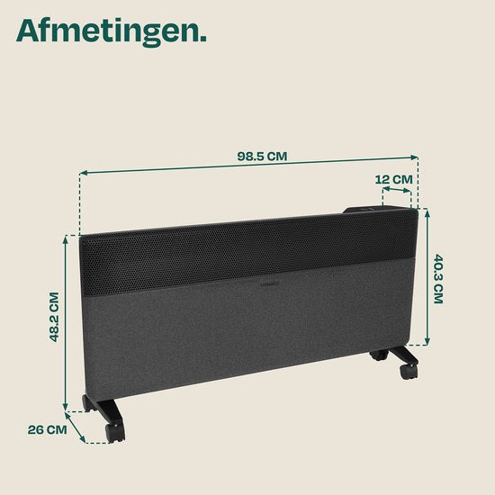 Radiateur électrique de luxe VONROC – Panneau en tissu – Onduleur – 2 500 W – 30 m² – Noir – Wi-Fi