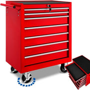 tectake® - Chariot à outils avec 7 tiroirs - chariot d'atelier, atelier mobile, chariot à outils vide, boîte à outils, 7 tiroirs, 69 x 33 x 79 cm, roues avec frein, incl. 2 clés - rouge
