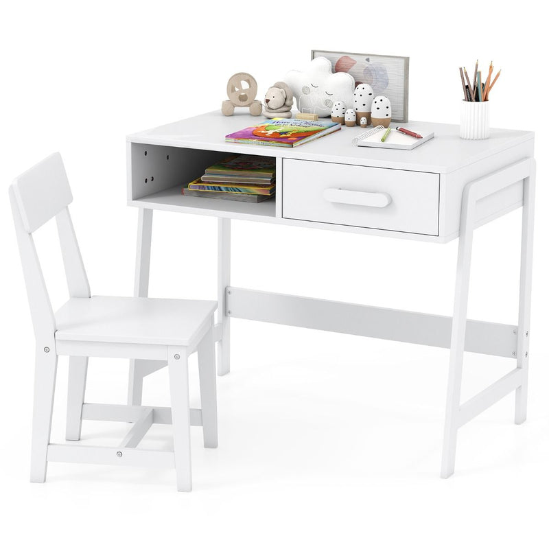Bureau pour enfant Coast avec chaise - avec tiroir et étagère - conception ergonomique - blanc