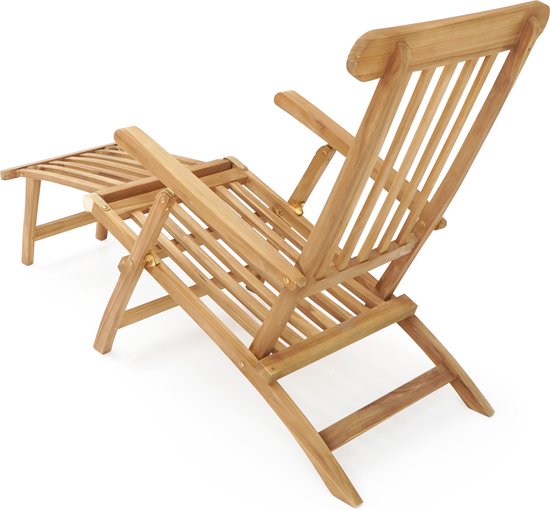 Chaise longue AXI Costa en teck – Chaise longue en bois – Dossier à 4 positions – 170 x 59 cm