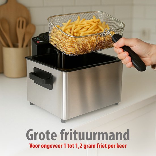 Friteuse Alpina 5 litres - Friteuse double avec 3 paniers - Friteuse à température réglable jusqu'à 190 °C - Friteuse 2 000 W - avec hublot - en acier inoxydable