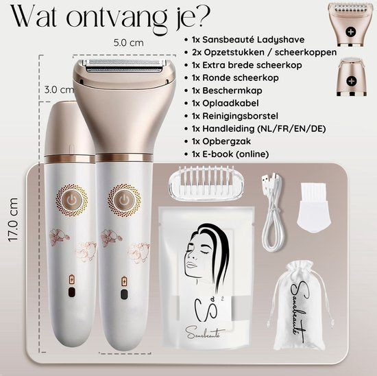Rasoir féminin 2 en 1 + 2 têtes de rasage supplémentaires - Visage - Aisselles - Jambes - Maillot - Rasoir Femme - Epilateur électrique - Epilateur Femme - Tondeuse Femme - Zone intime Poils pubiens - Rasoir Féminin Bikini
