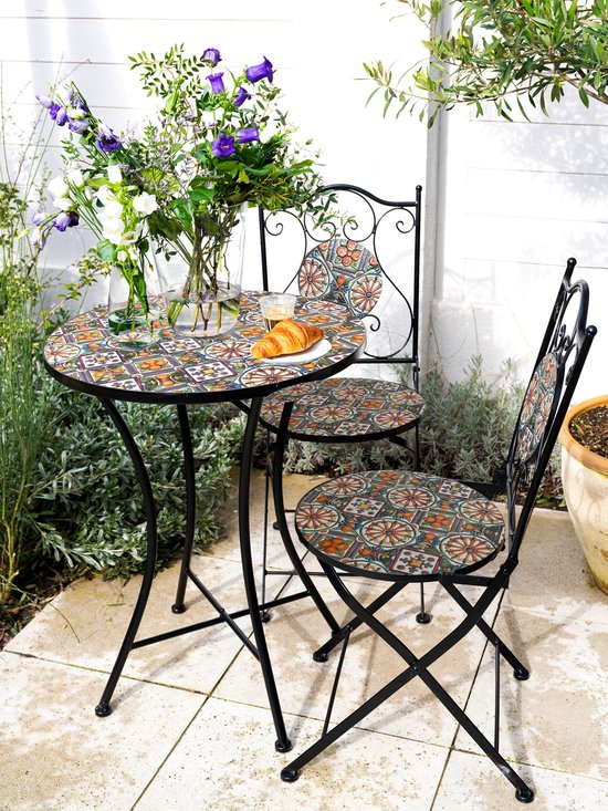 Chaises de bistrot AXI Amélie – Pliantes – Casa del Sol – Chaises de jardin pliantes en métal – Dossier haut – Lot de 2 – Effet mosaïque – Incrustées de carreaux de céramique – Capacité de charge de 150 kg – Jardin, terrasse ou balcon