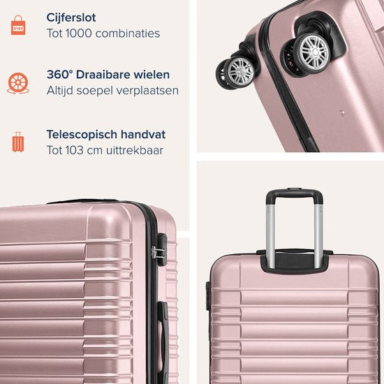 TRVLMORE Set de valises - 3 pièces - 38L Hand Luggage + 70L and 110L Spacious Luggage - Lightweight - Trolley - Travel Suitcase Set - Rose Gold