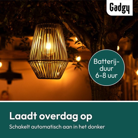 Gadgy Lampe solaire de jardin en rotin beige - Lampe solaire de jardin - Lampe solaire de table avec connexion USB - Lampe d'extérieur - Statue de jardin - Lanterne de jardin avec capteur jour/nuit - Eclairage pour l'extérieur - Lanterne de jardin