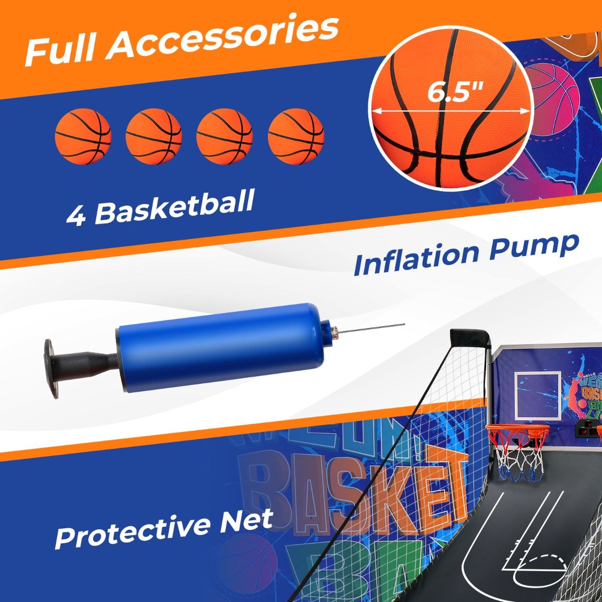 Jeu de basket-ball électronique Coast pour l'intérieur - Tir double - Compteur de points automatique - Bleu foncé + noir