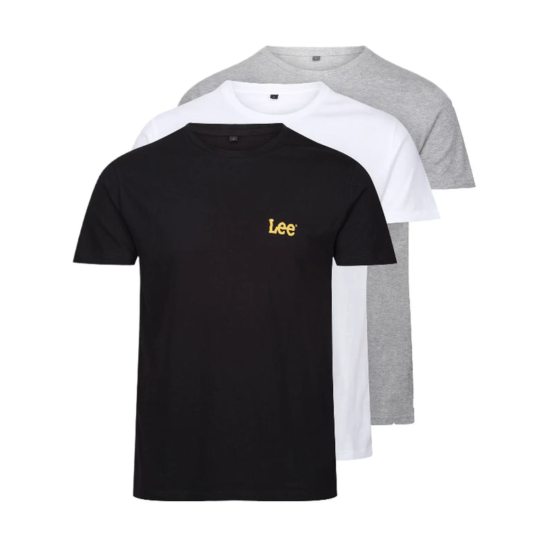 T-shirts Lee Crew à col rond - Lot de 3 - 100 % coton - Noir/Gris/Blanc - Taille M