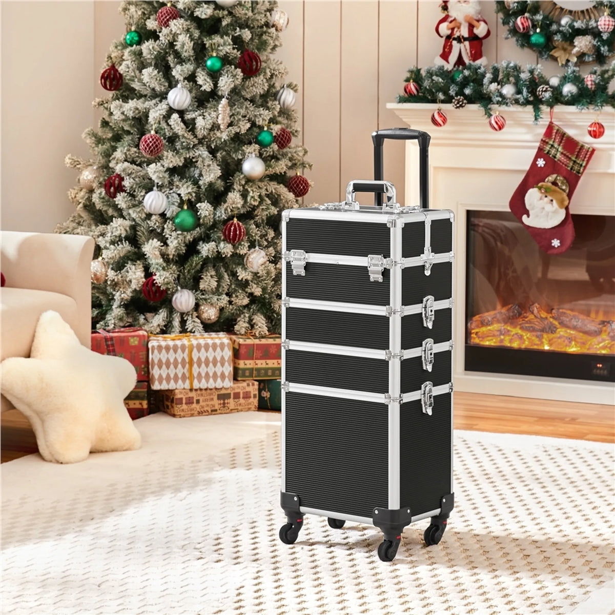 Valise de maquillage 5 en 1 Yaheetech à roulettes - Verrouillable - 34 x 25,5 x 80,5 cm - Noir