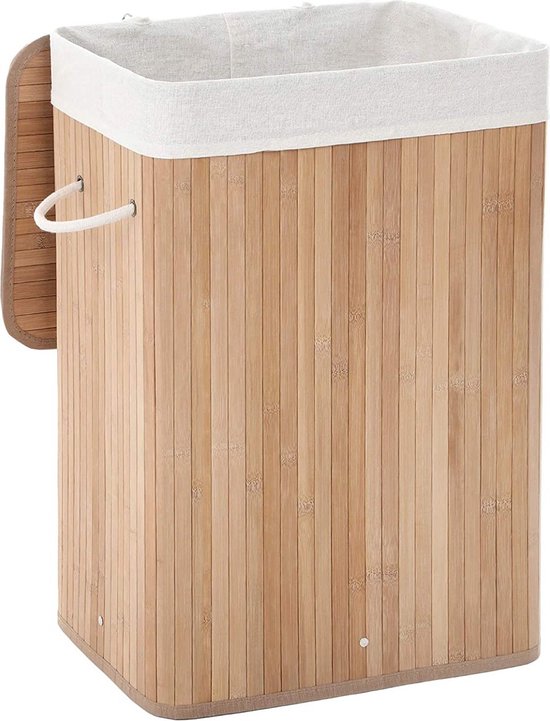 Songmics XL 72 litres - Grand panier à linge pliable - bambou - doublure lavable - 40 x 30 x 60 cm
