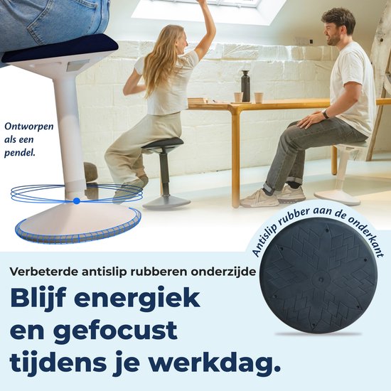 Backerz Wobble Stool - Chaise ergonomique oscillante hauteur 40-60cm - Tabouret d'équilibre - Tabouret assis - Tabouret selle bleu