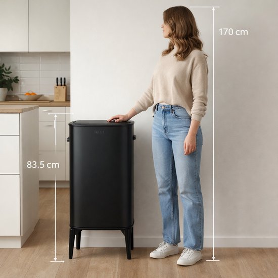 Bayt Poubelle sur pieds - Poubelle 60 litres sacs poubelle - Poubelle avec capteur - Poubelle - Corbeille - Acier inoxydable - Noir - 53L