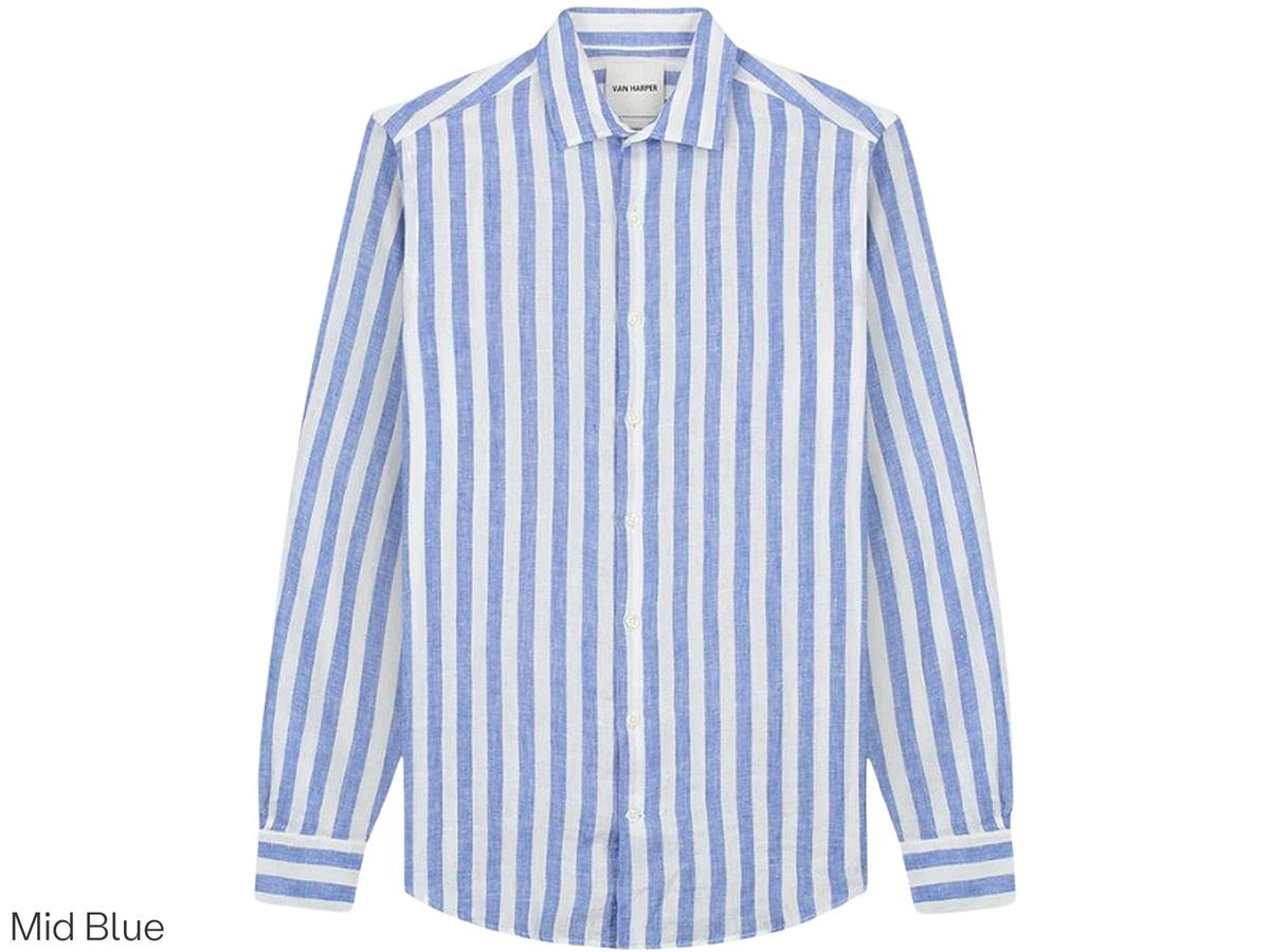 Chemise en lin Van Harper - Coupe classique - taille L - Rayures bleu moyen
