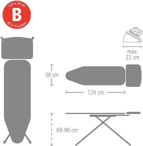 Table à repasser Brabantia Perfect Flow B - avec support pour générateur de vapeur - 124 x 38 cm - Fresh Breeze