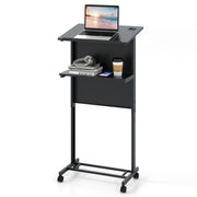 Bureau Coast réglable en hauteur (position assise/debout) - Mobile avec roulettes - Espace de rangement - Noir
