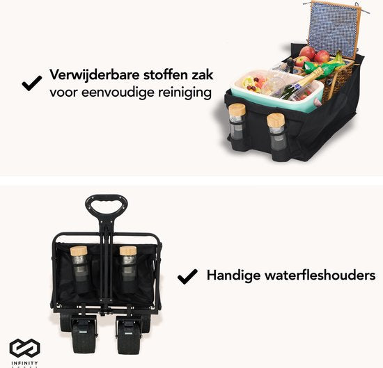 Infinity Goods Bolder Cart XL - pliable - capacité de charge de 180KG - roues pivotantes - 95 x 57 x 96 CM - réglable - noir
