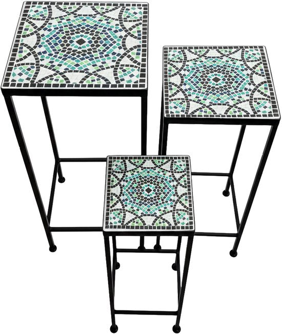 AXI Eline Table d'appoint carrée à motif mosaïque multicolore - Lot de 3 pièces – Tables d'appoint – Différentes dimensions – Aspect mosaïque – Incrustée de carreaux de céramique – Pour l'intérieur, le jardin, la terrasse et le balcon