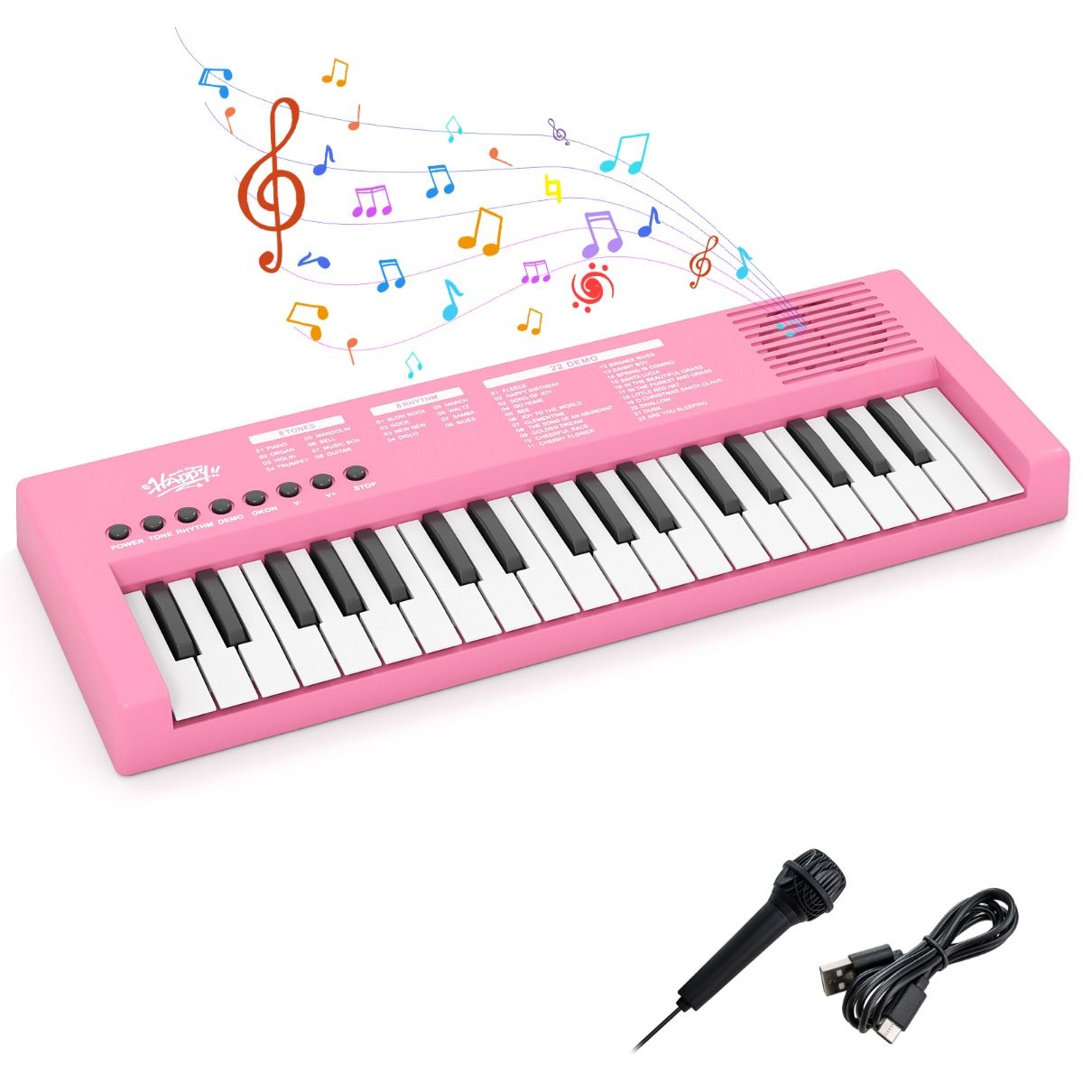 Clavier pour enfants Coast - Piano électronique à 37 touches - 8 rythmes - 8 sonorités - Noir / Rose