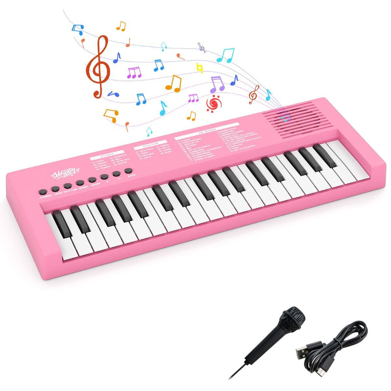 Clavier pour enfants Coast - Piano électronique à 37 touches - 8 rythmes - 8 sonorités - Noir / Rose