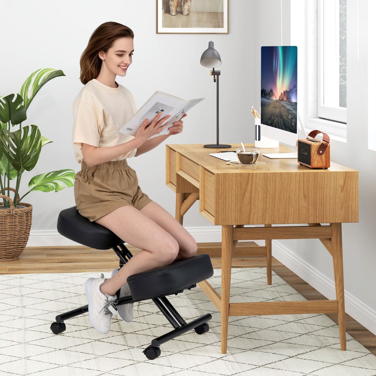 Siège ergonomique Coast pour les genoux - Réglable en hauteur - À roulettes - Noir