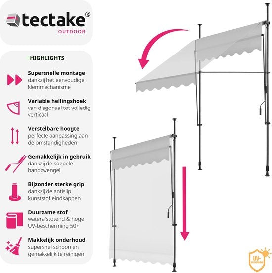 tectake Pare-soleil réglable - Pare-soleil - 150 x 180 cm - Gris clair