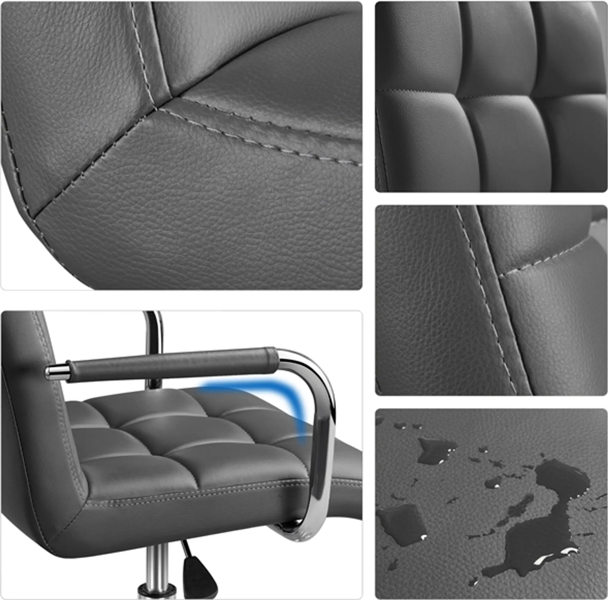 Chaise de bureau Yaheetech Luxe en simili cuir, 88,5-103 cm – Gris élégant – Polyuréthane et acier