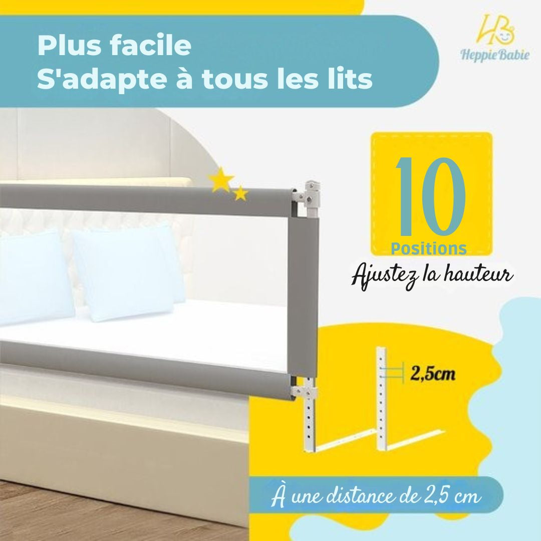Barrière de lit - HeppieBabie  - universelle - extra longue 150 CM - réglable - grise avec filet de sécurité