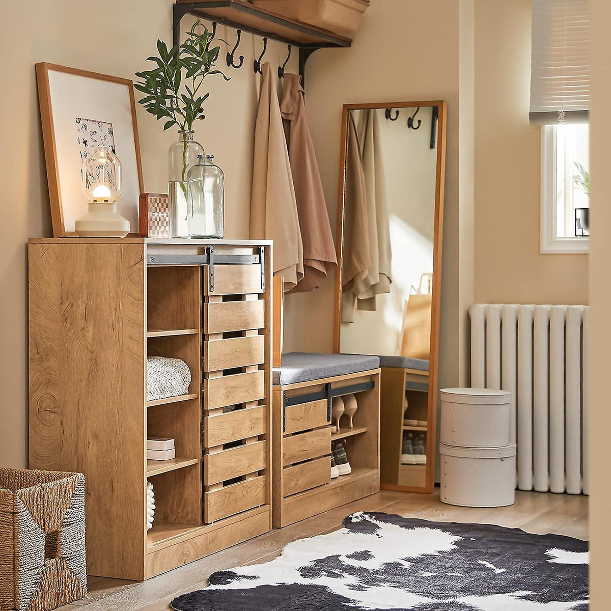 SoBuy Banc à chaussures - FSR120-N - Panneau de particules - Max. 150kg - 80x35x48cm - Marron & Gris